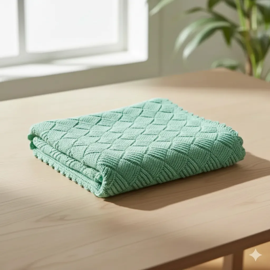 Yeşil Örgü Bebek Battaniyesi 95x95 cm - Nefes Alabilen Pamuklu