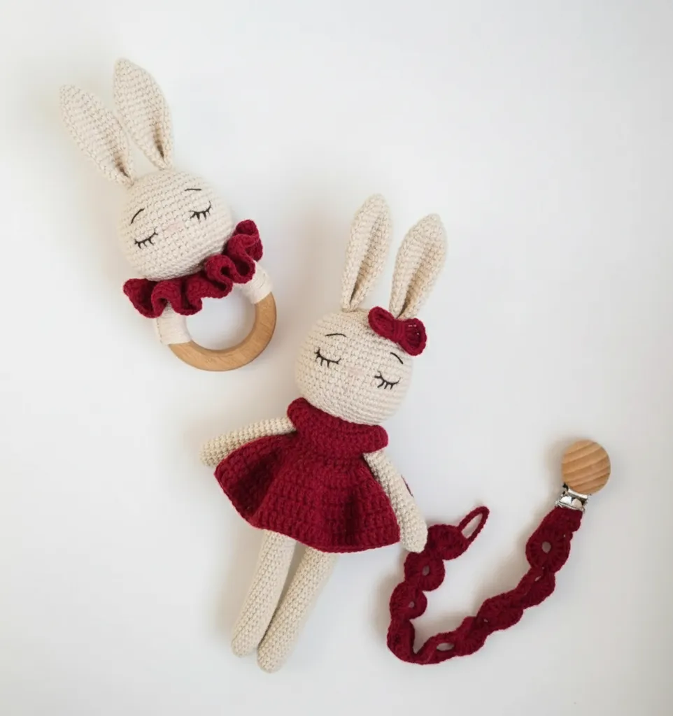Amigurumi Oyuncak Bebek ve Çıngırak Seti - Yenidoğan Üçlü Set