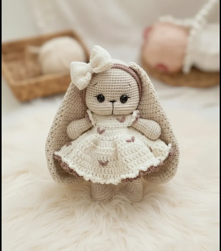 Sevimli Amigurumi Tavşan Bebek Oyuncak - Kalpli El Örgüsü Tasarım
