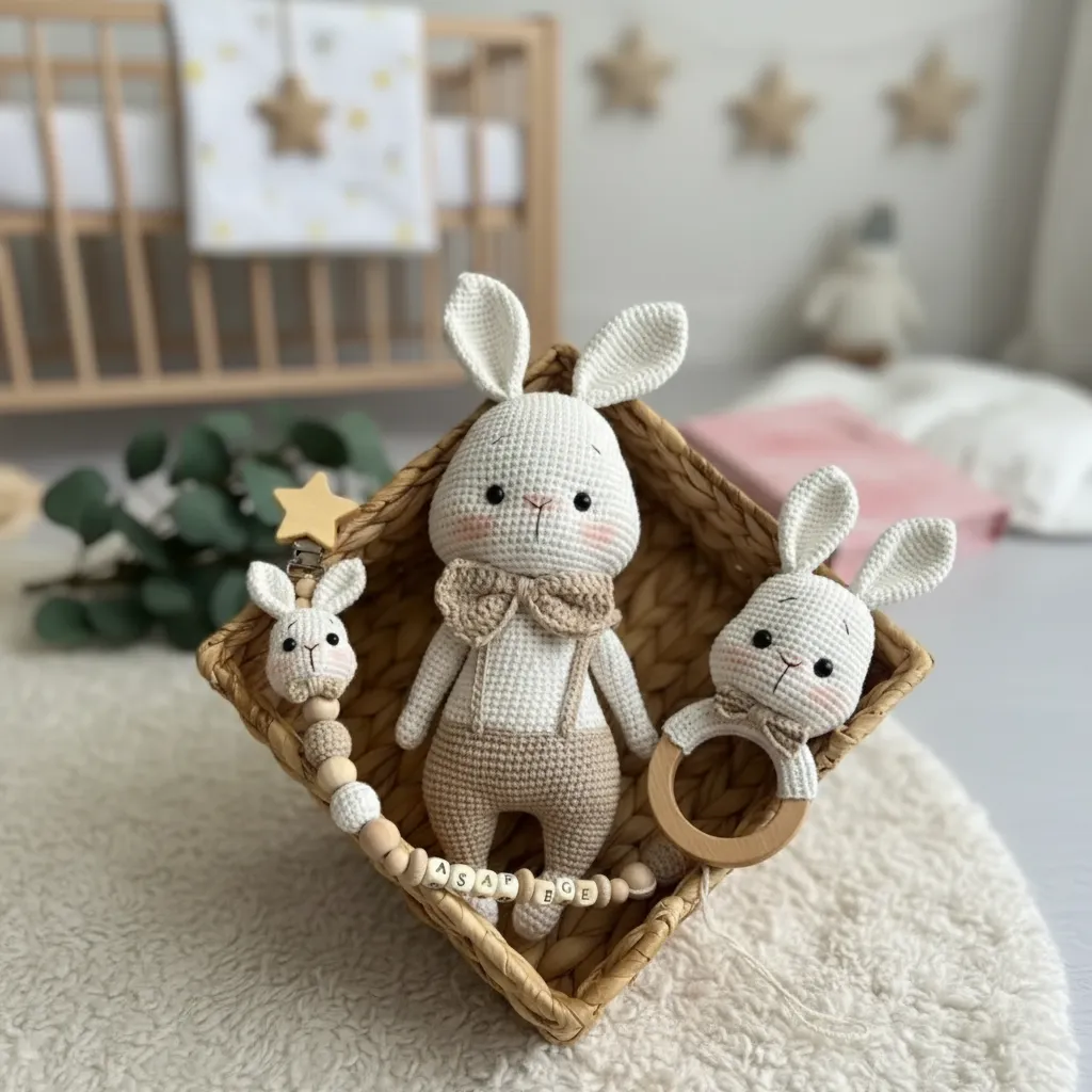 İsimli Amigurumi Tavşan Oyuncak Seti (3'lü) - El Emeği