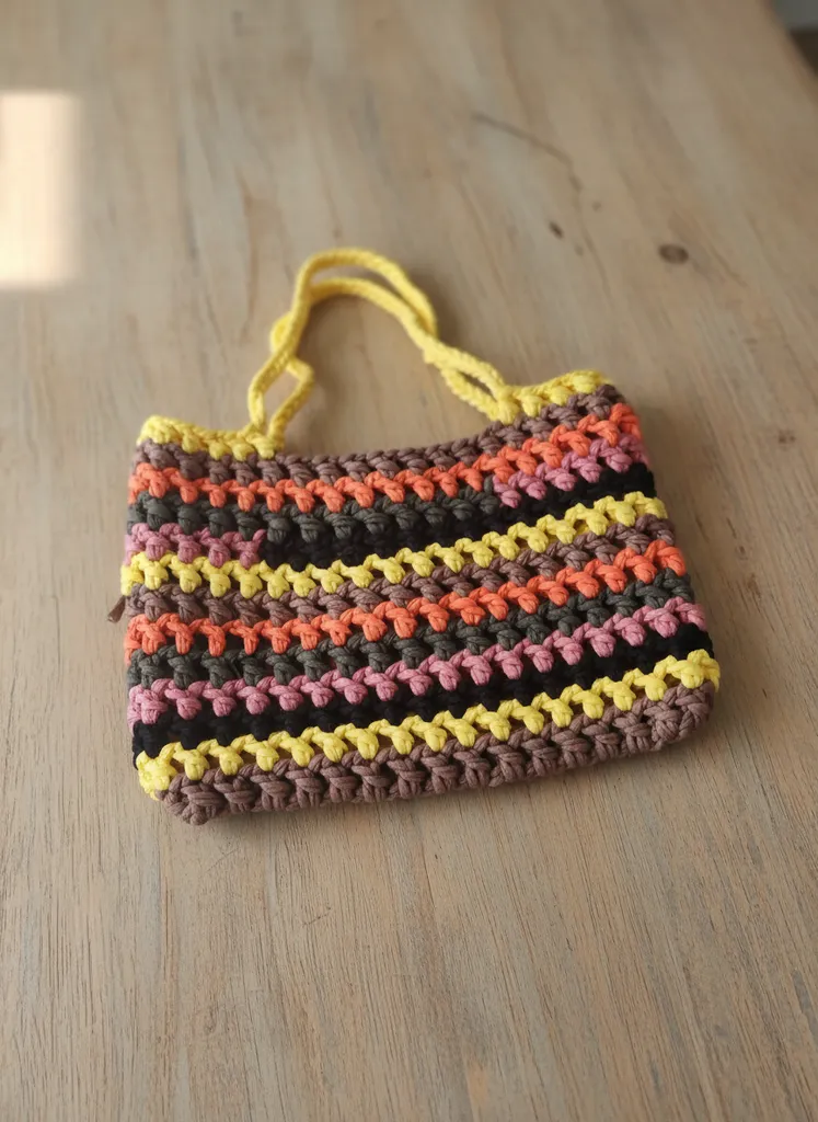 Multi-Colored Macrame Knitted Shoulder Bag - Handmade Bohemian Style