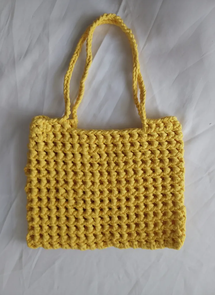 Sarı Makrome Örgü Omuz Çantası - El Emeği Şık Tasarım