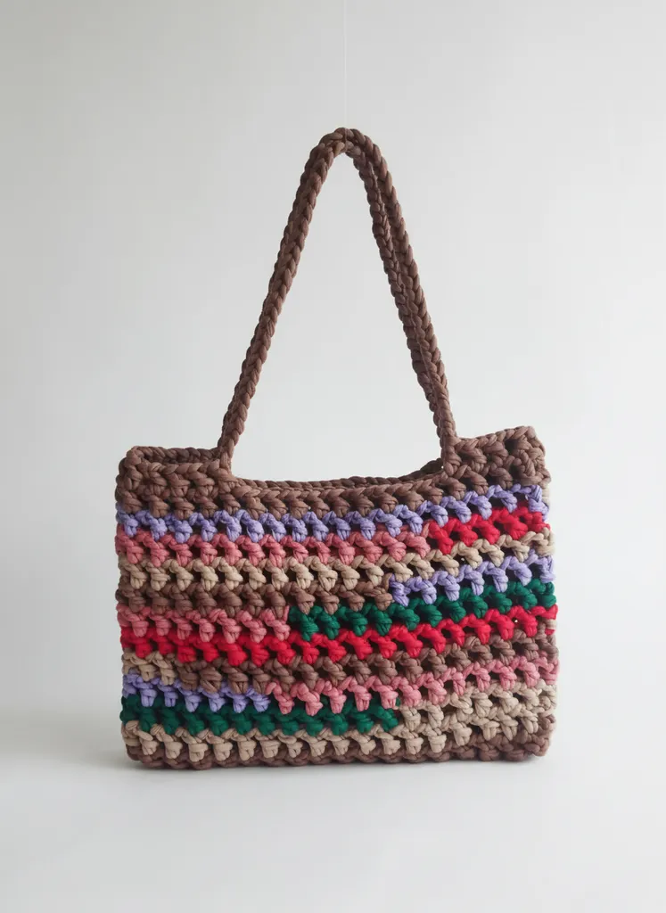 Örme Çok Renkli Makrome Çanta - El Emeği Omuz ve Plaj Çantası