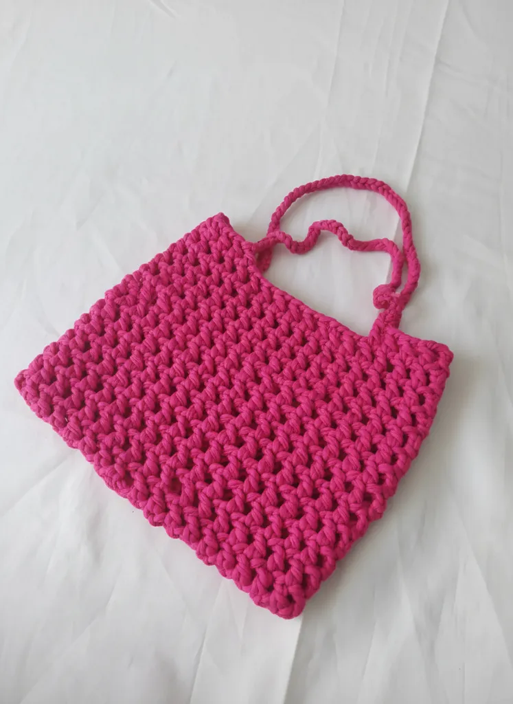 Pembe Makrome Örgü Omuz Çantası - El Emeği Tasarım