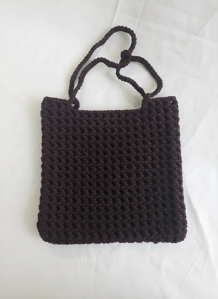 Kahverengi Örgü Omuz Çantası - El Yapımı Makrome Tasarım