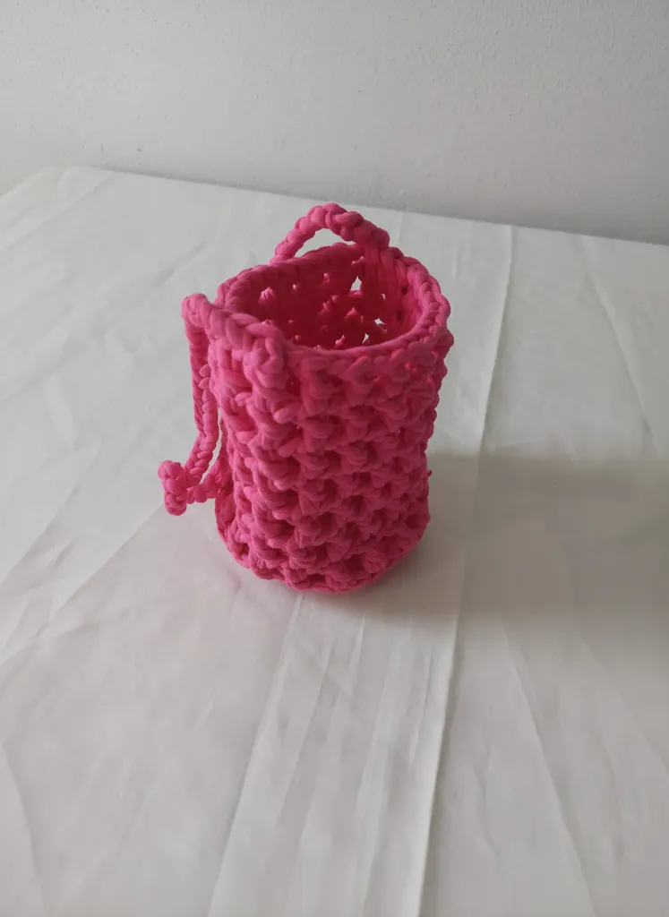 Pembe Makrome Örgü İpli Telefon Çantası - El Yapımı