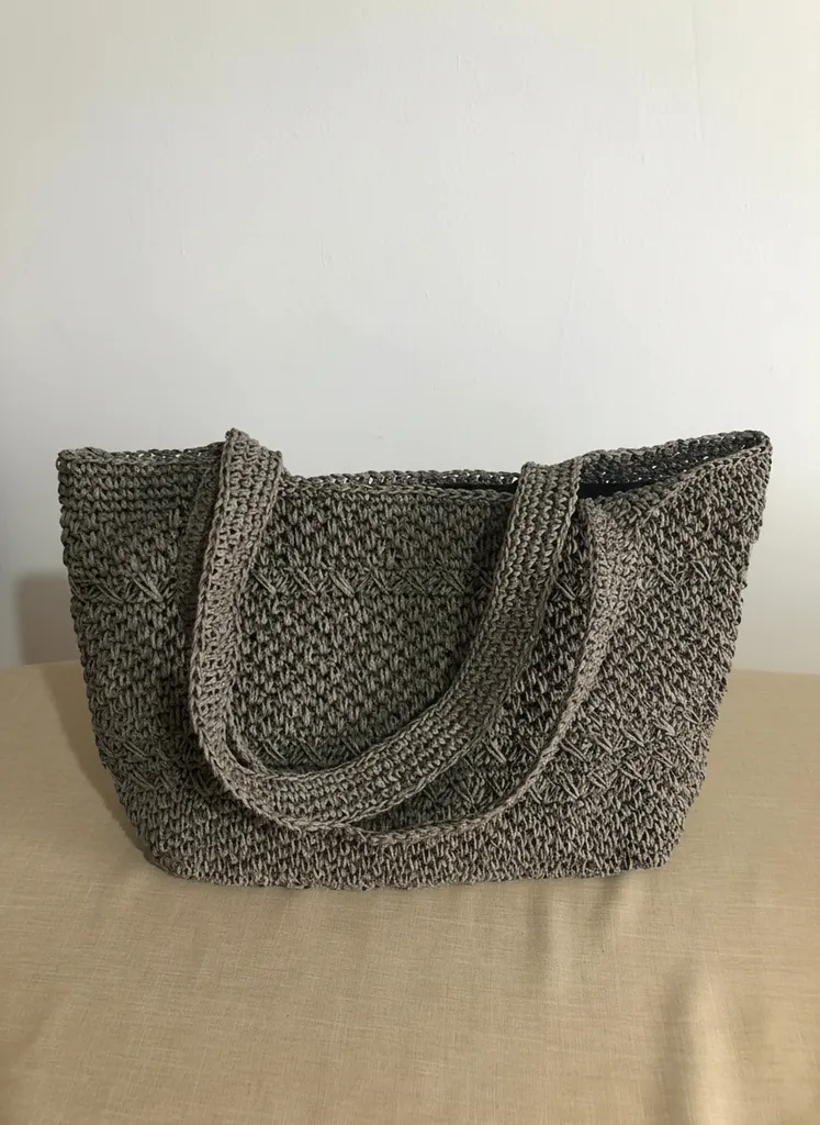 Gri Kağıt İpten Örme Omuz Çantası - El Emeği Hasır Görünümlü