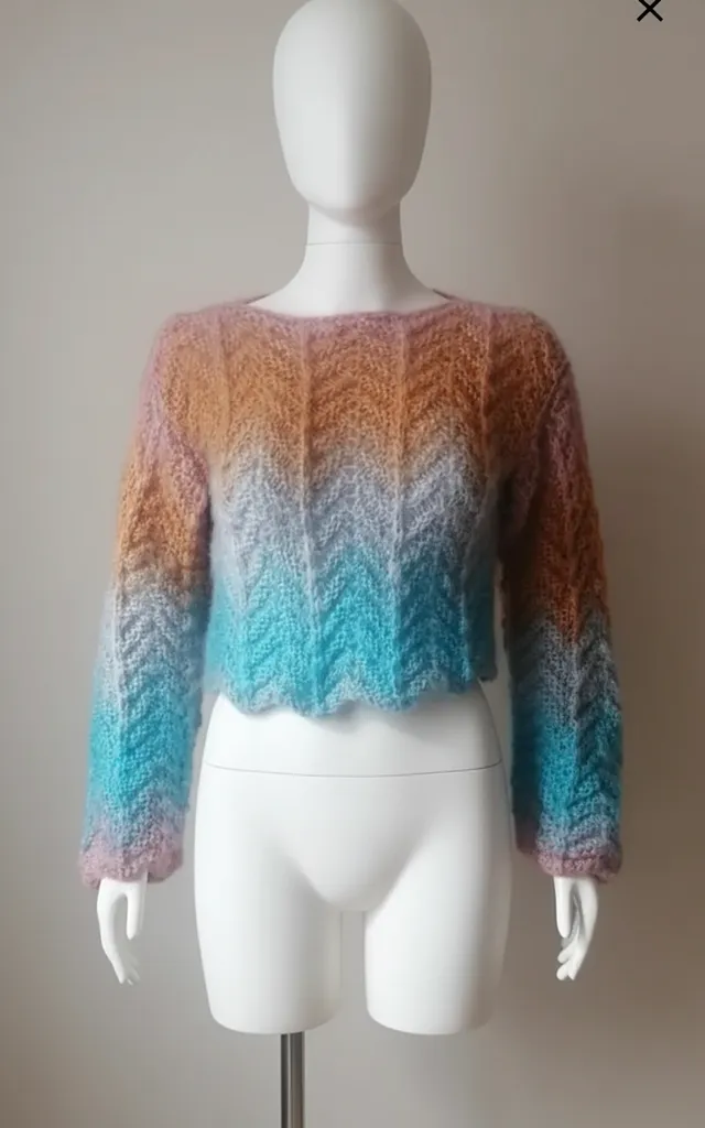Batik Desenli Tiftik İplik El Örgüsü Crop Kazak - 36-38 Beden
