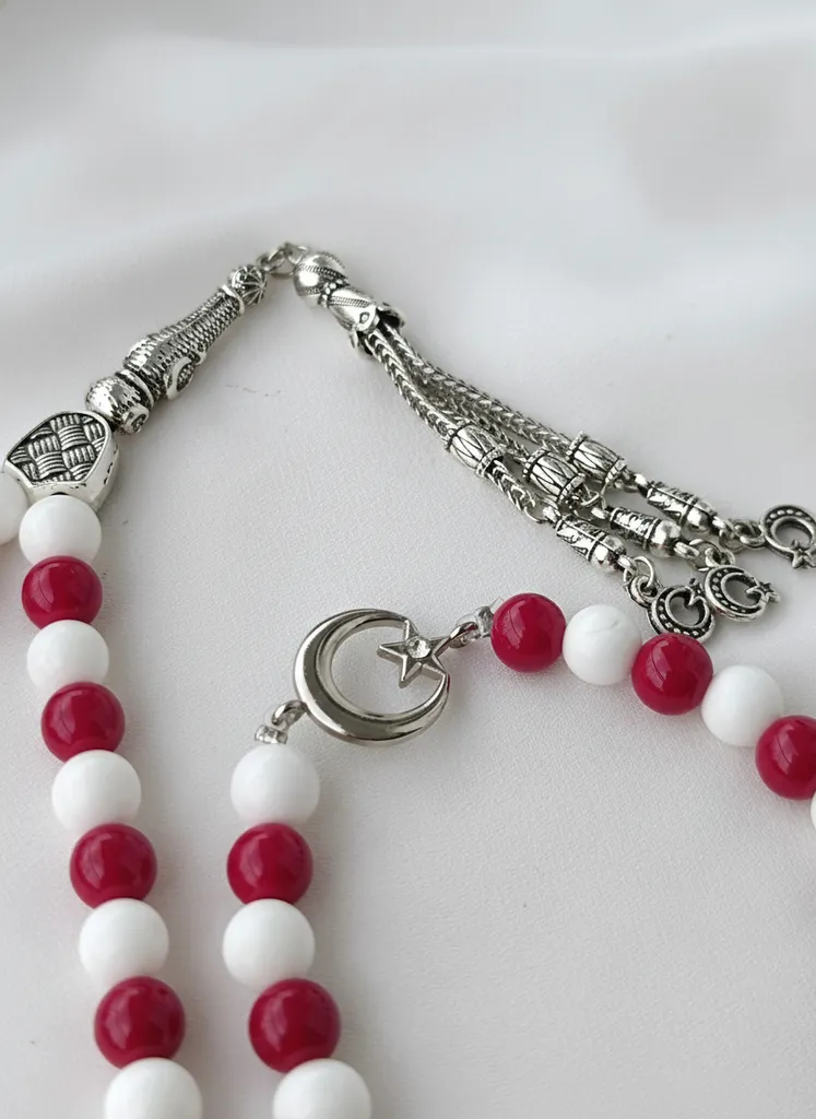 Türkiye Temalı Doğal Taş Tesbih Bileklik Seti - Oniks Mercan