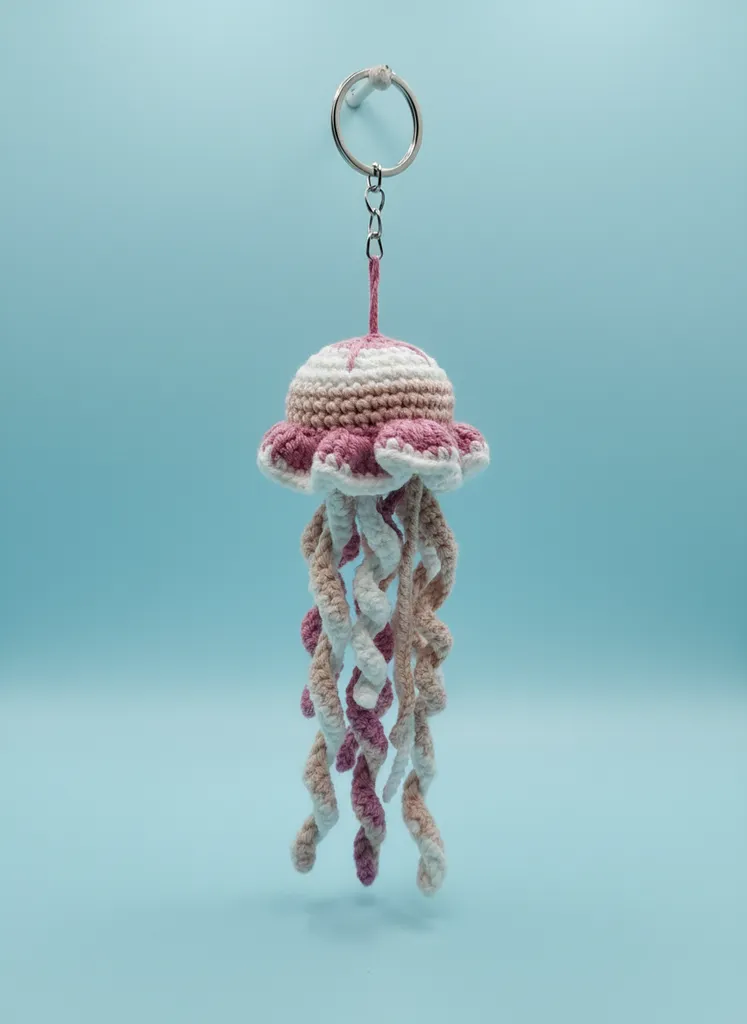 Örgü Deniz Anası Anahtarlık - Pembe ve Beyaz Renkli El Emeği