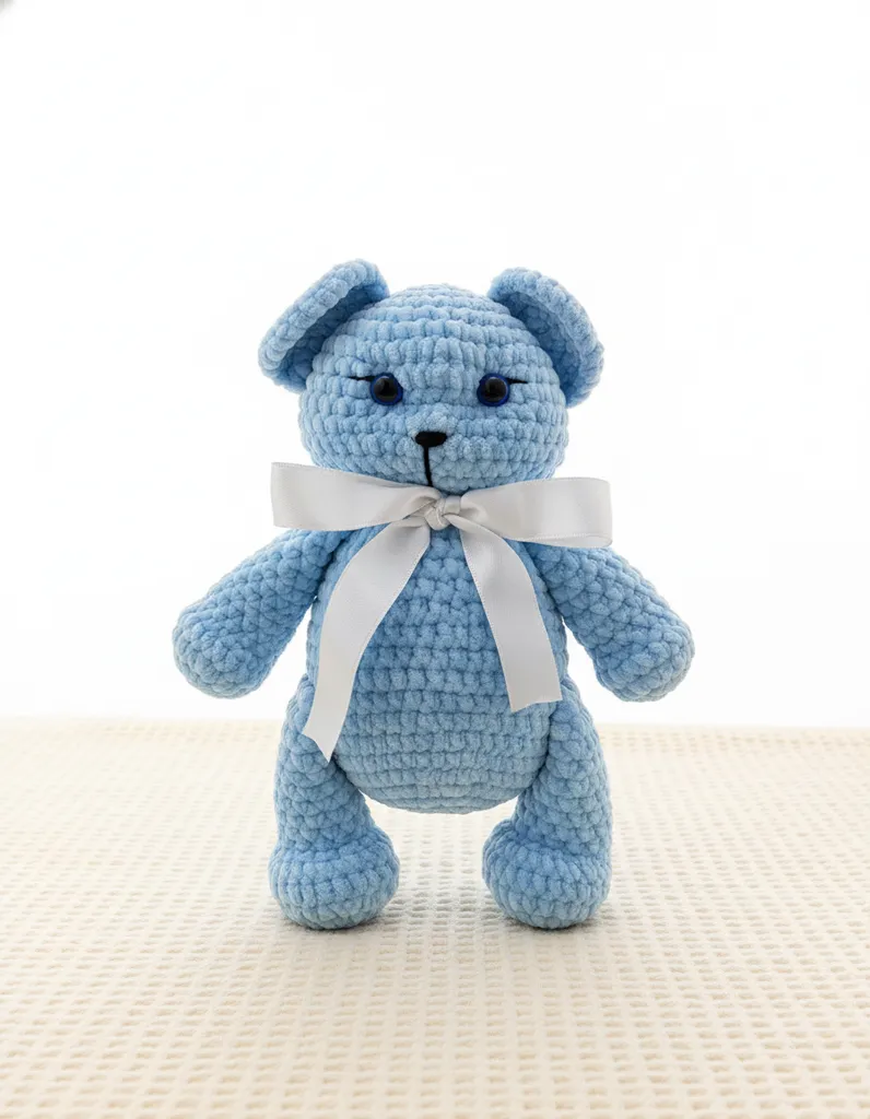 Mavi Örgü Ayıcık Oyuncak - Organik Pamuk İpliği ile El Emeği