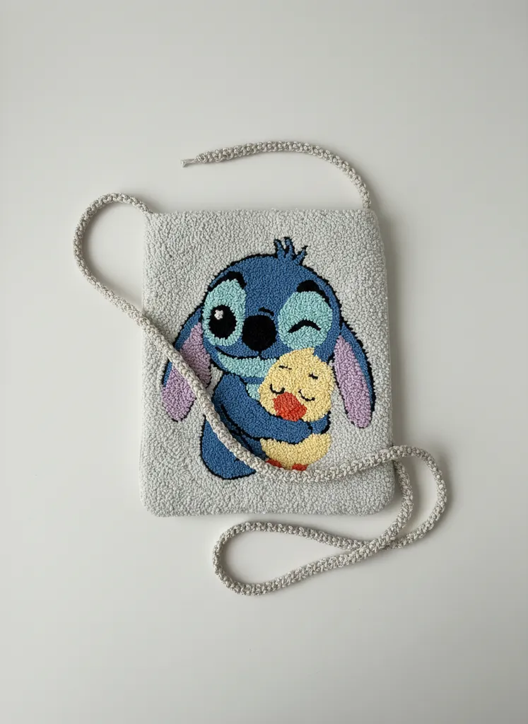 Punch Needle Stitch Desenli Telefon Çantası - El İşlemesi