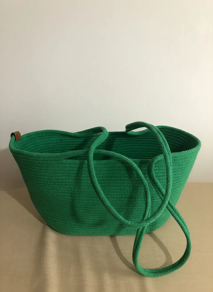 Yeşil Halat İpten Örme Kol Çantası - Plaj Çantası, Günlük Kullanım - El Yapımı