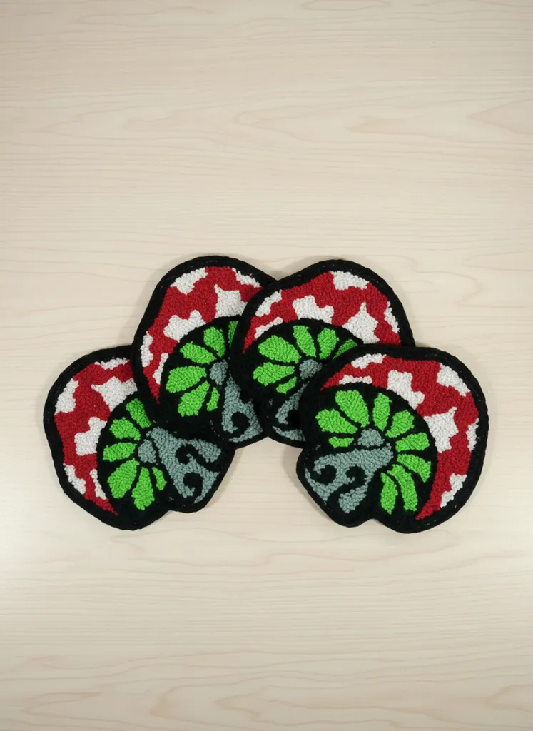 Renkli Mantar Desenli Bardak Altlığı - Punch Nakışı Tekniği ile El Yapımı