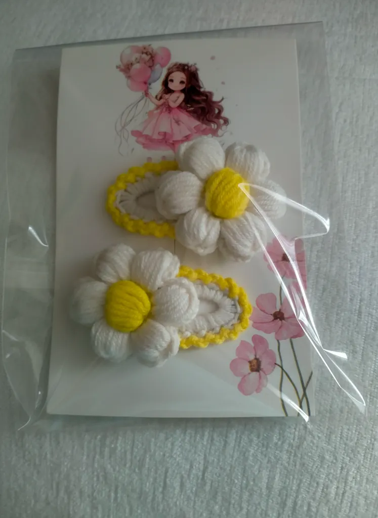 Kız Çocuk Beyaz Papatya Model Çıt Çıt Toka Seti - El Emeği