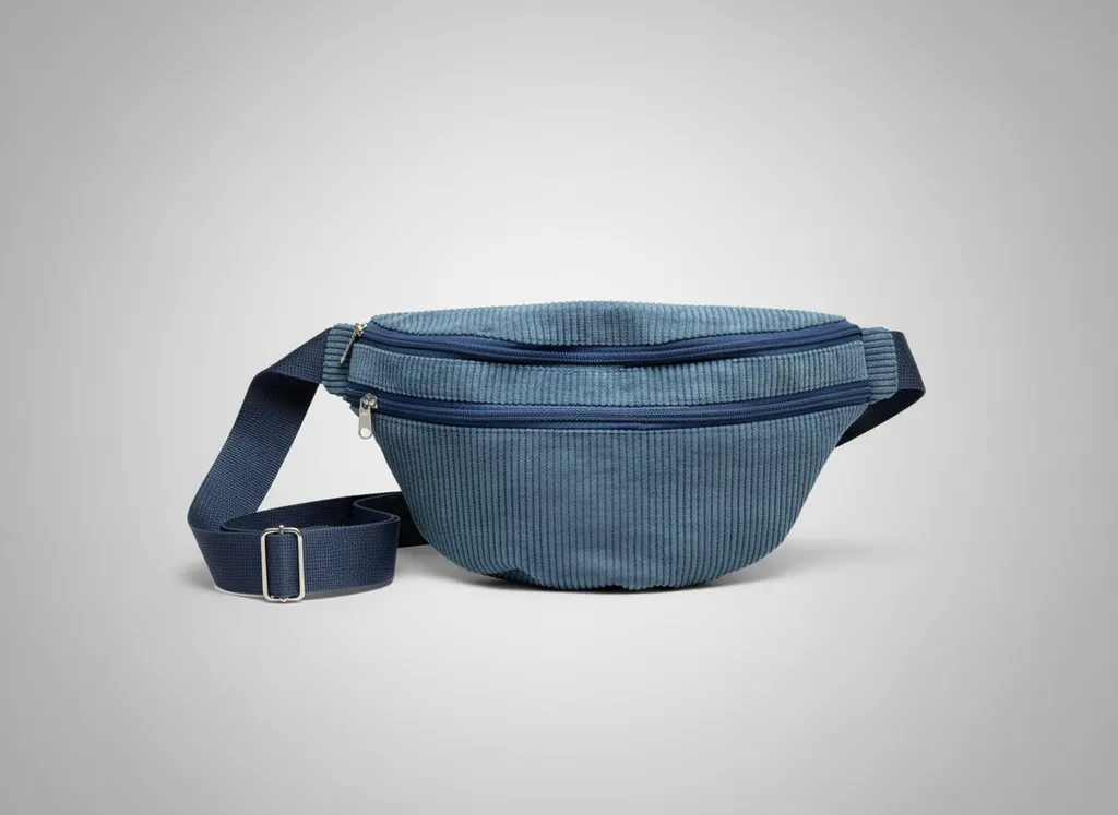 Mavi Kadife Omuz Çantası - Fermuarlı, Ayarlanabilir Askılı, El Yapımı