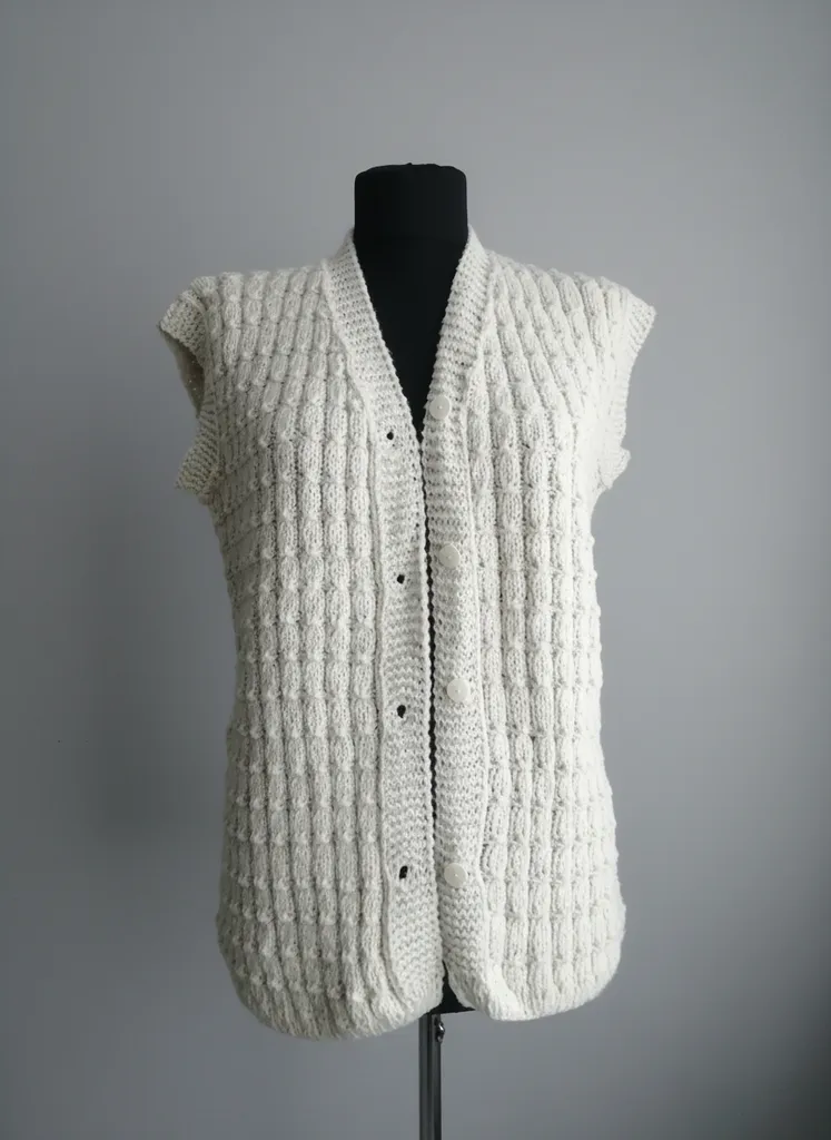 Cream Colored Shimmery Knitted Vest - Nako Cotton Yarn, Handmade