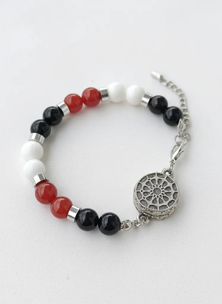 Doğal Taş Kombinli Gümüş Renkli Cevşen Bileklik - Nazar Koruyucu