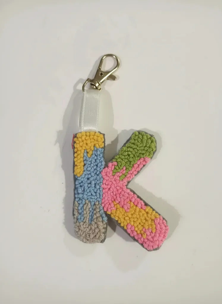 Punch Needle Keychain Letter K - Multicolor and Handmade