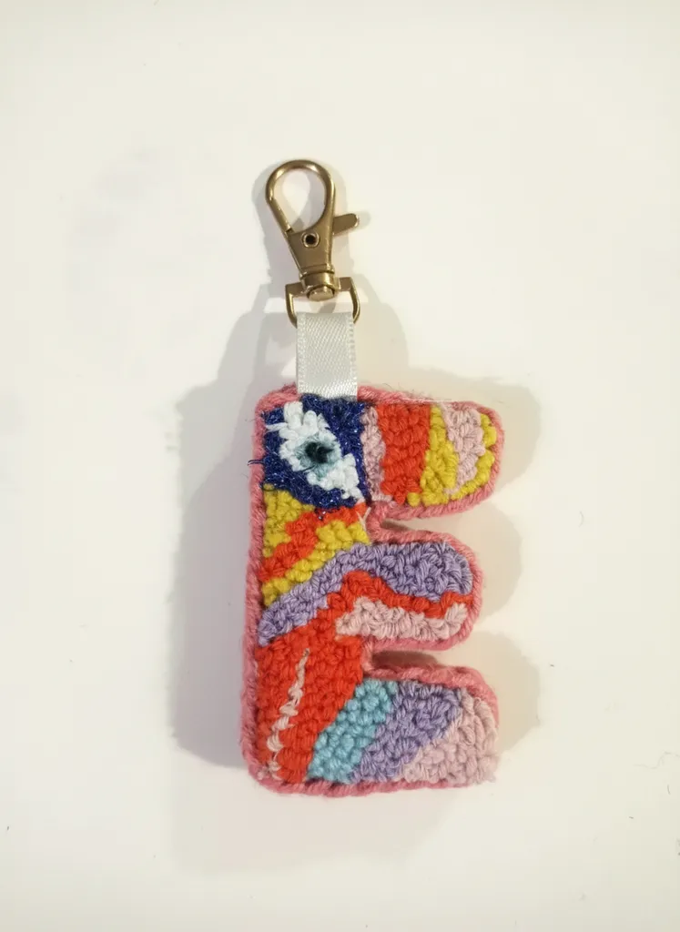 Colorful Yarn 'E' Letter Keychain - Handmade Decorative Keychain
