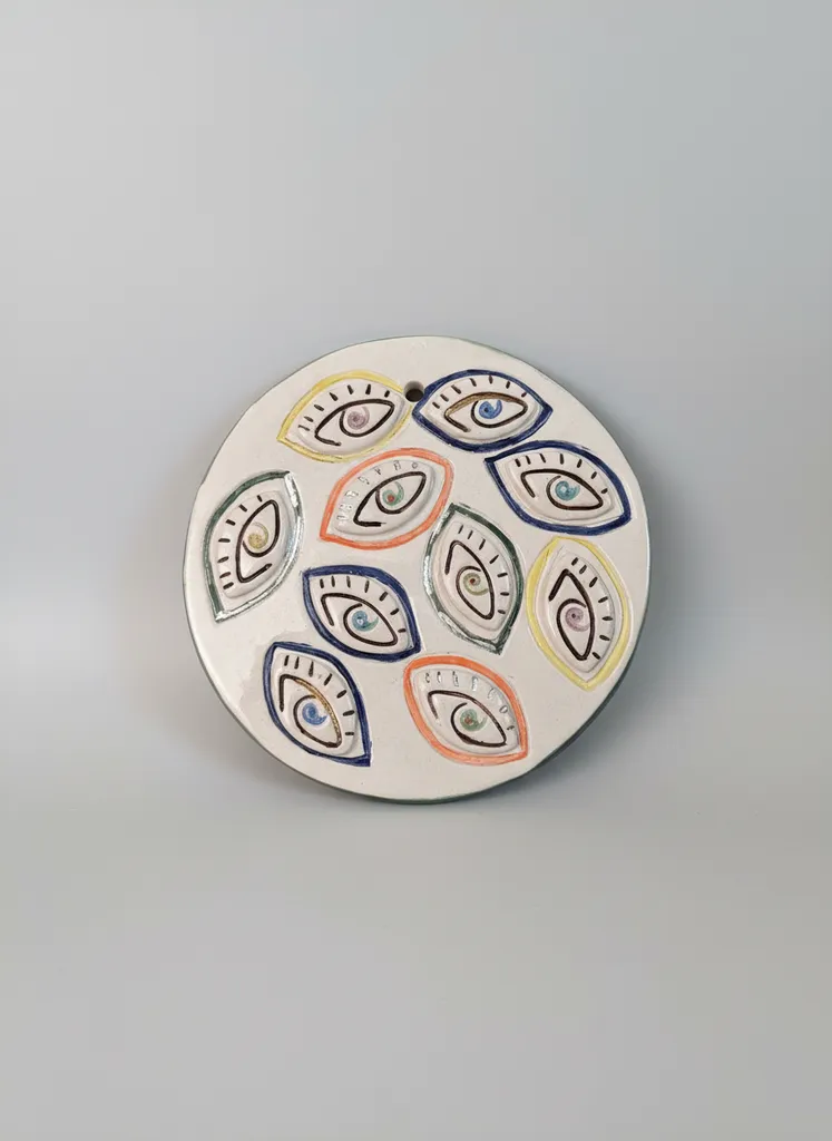 Seramik Duvar Nazarlığı - Çok Gözlü, Renkli, Altın ve Gümüş Varaklı