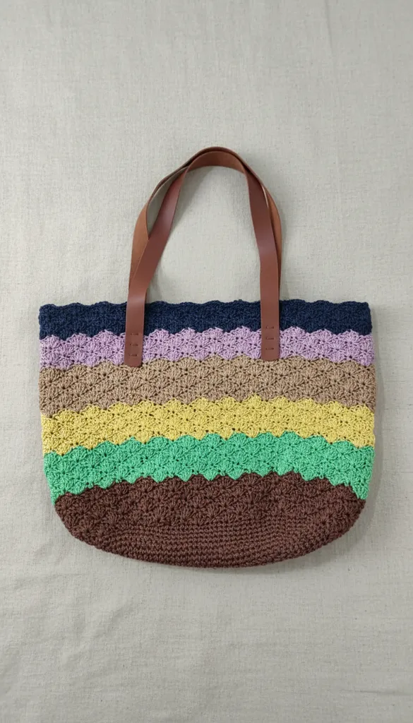 Renkli Şeritli Hasır Plaj Çantası - 44x34 cm - El Yapımı