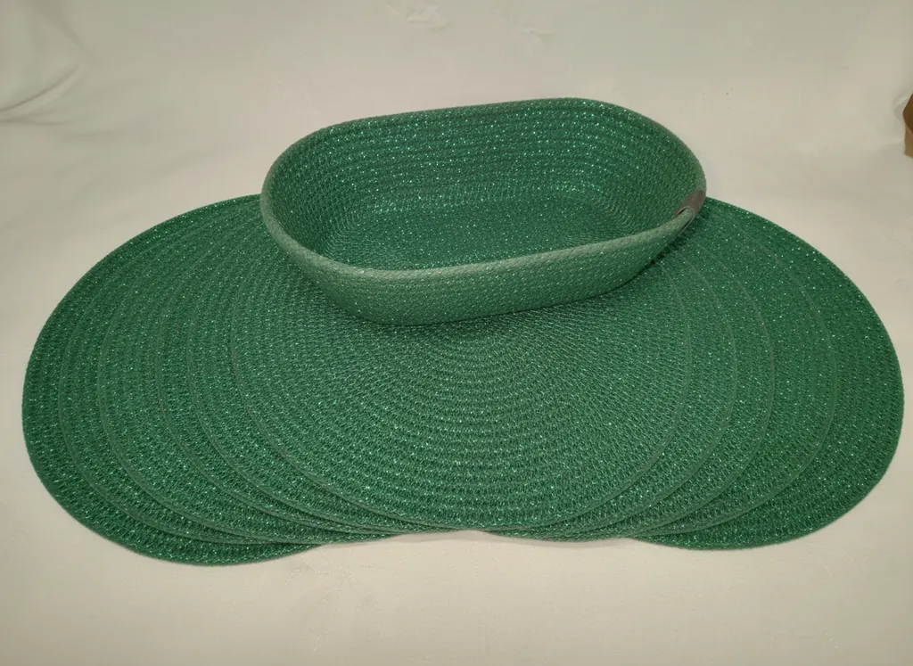 Yeşil Simli Pamuk İpten Supla ve Ekmek Sepeti Takımı (7 Parça)