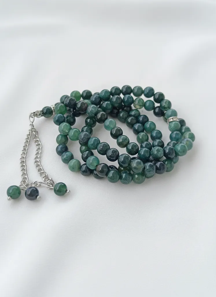 Doğal Yosun Akik Taşlı 99'lu Tesbih - Şifa Enerjili Zikir Tesbihi