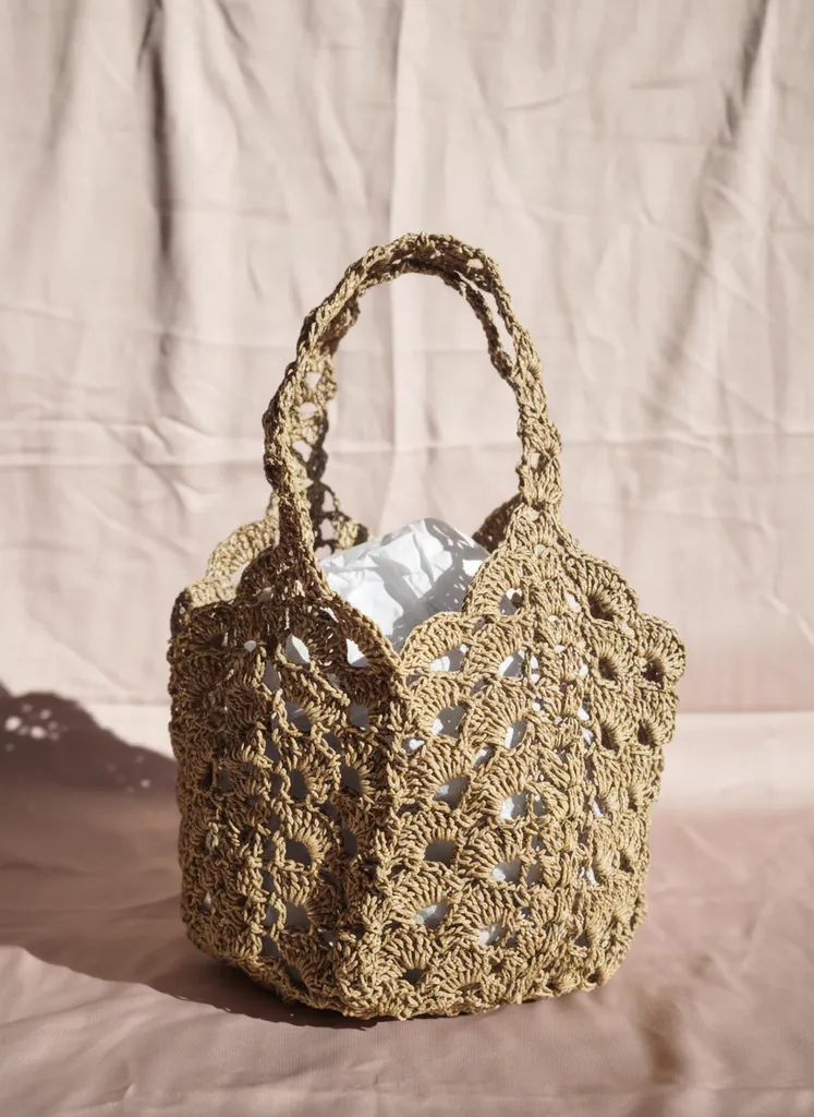 Rafya Örgü Omuz Çantası - Kahverengi El Emeği Günlük Çanta