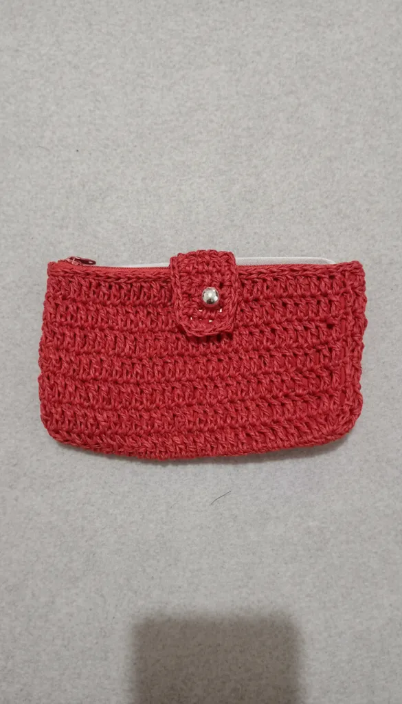 Kırmızı Örme Kadın Cüzdan - Fermuarlı ve Düğmeli El İşi