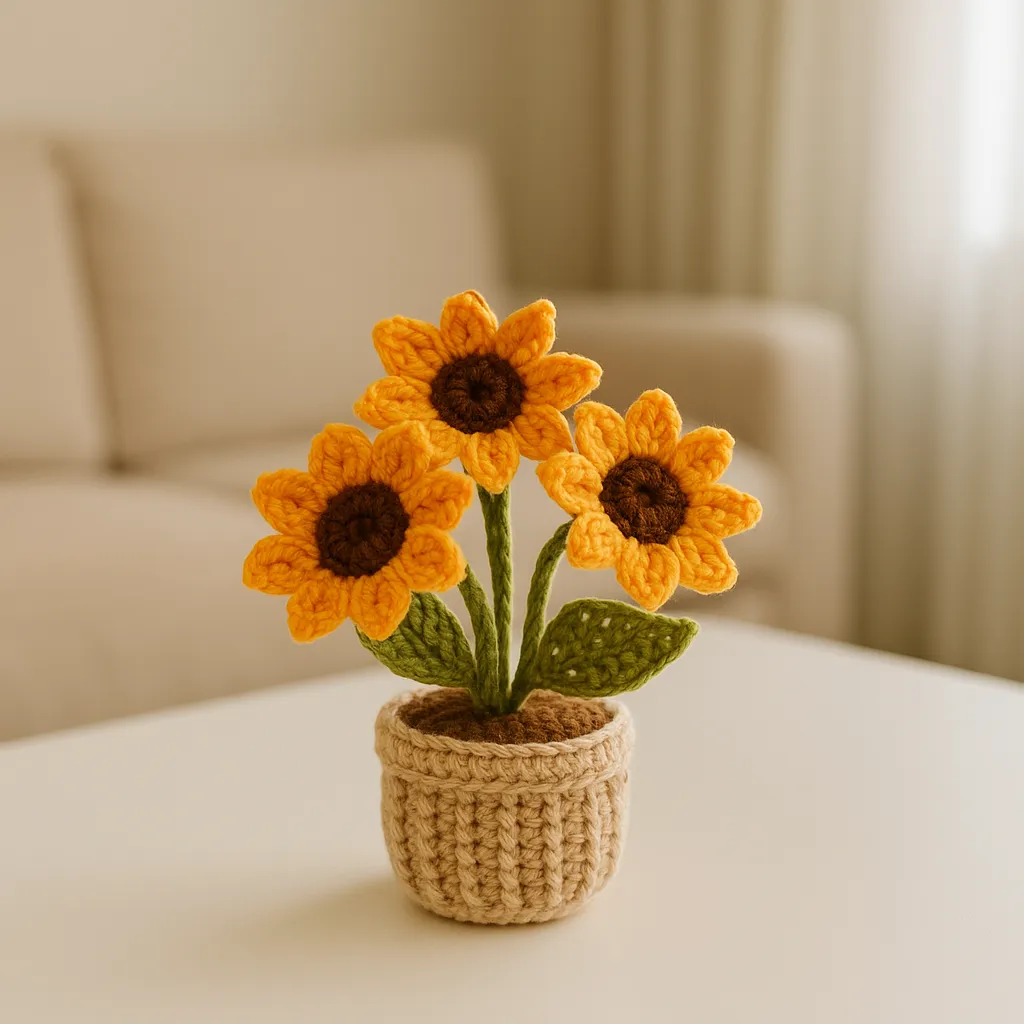 Handmade Amigurumi Sunflower Pot – Decorative Knitted Flower