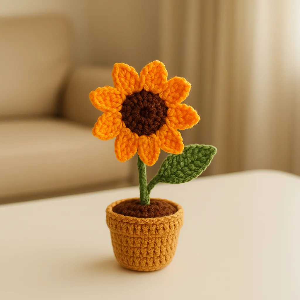 Sunflower Single Mini Pot - Decorative Cotton Yarn Flower