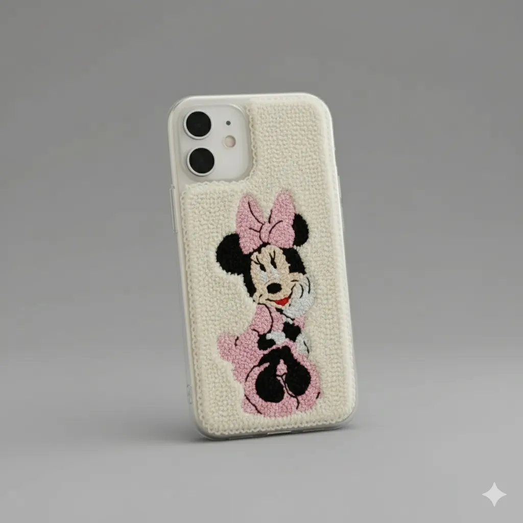 iPhone 11 Uyumlu Minnie Mouse Desenli El Yapımı Punch Telefon Kılıfı