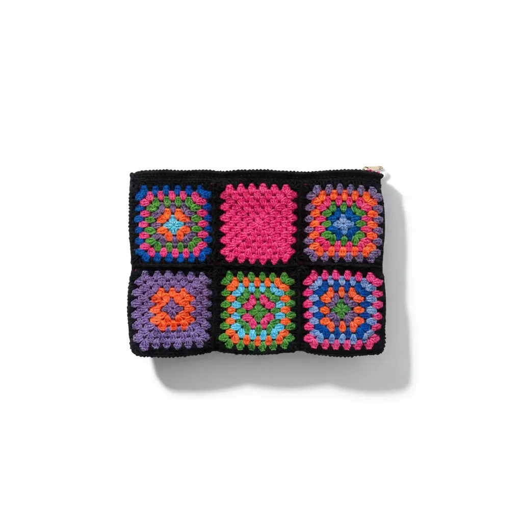 El Yapımı Renkli Motifli Örgü Çanta