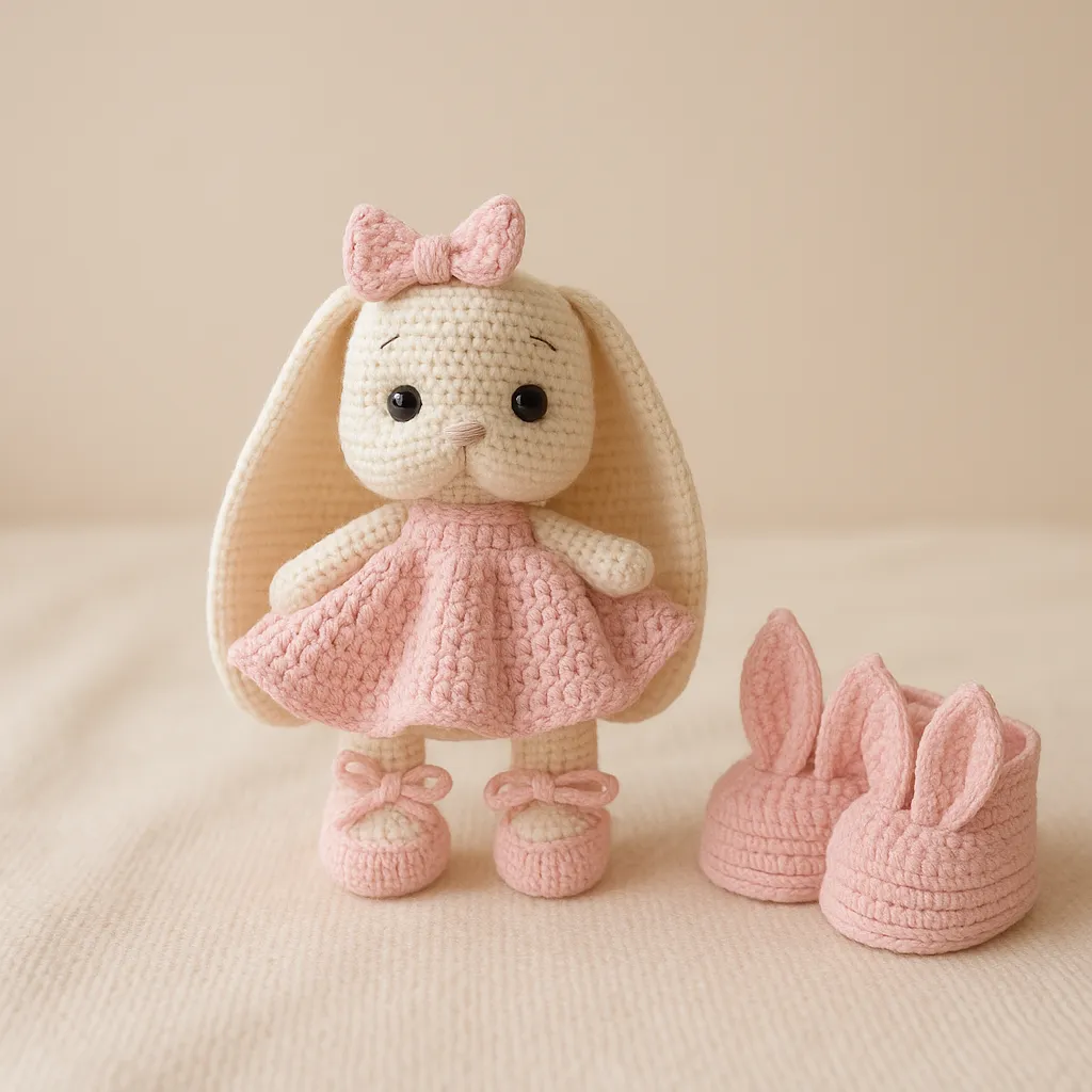 Amigurumi Tavşan Oyuncak ve Pembe Patik 2'li Set (0-1 Yaş)