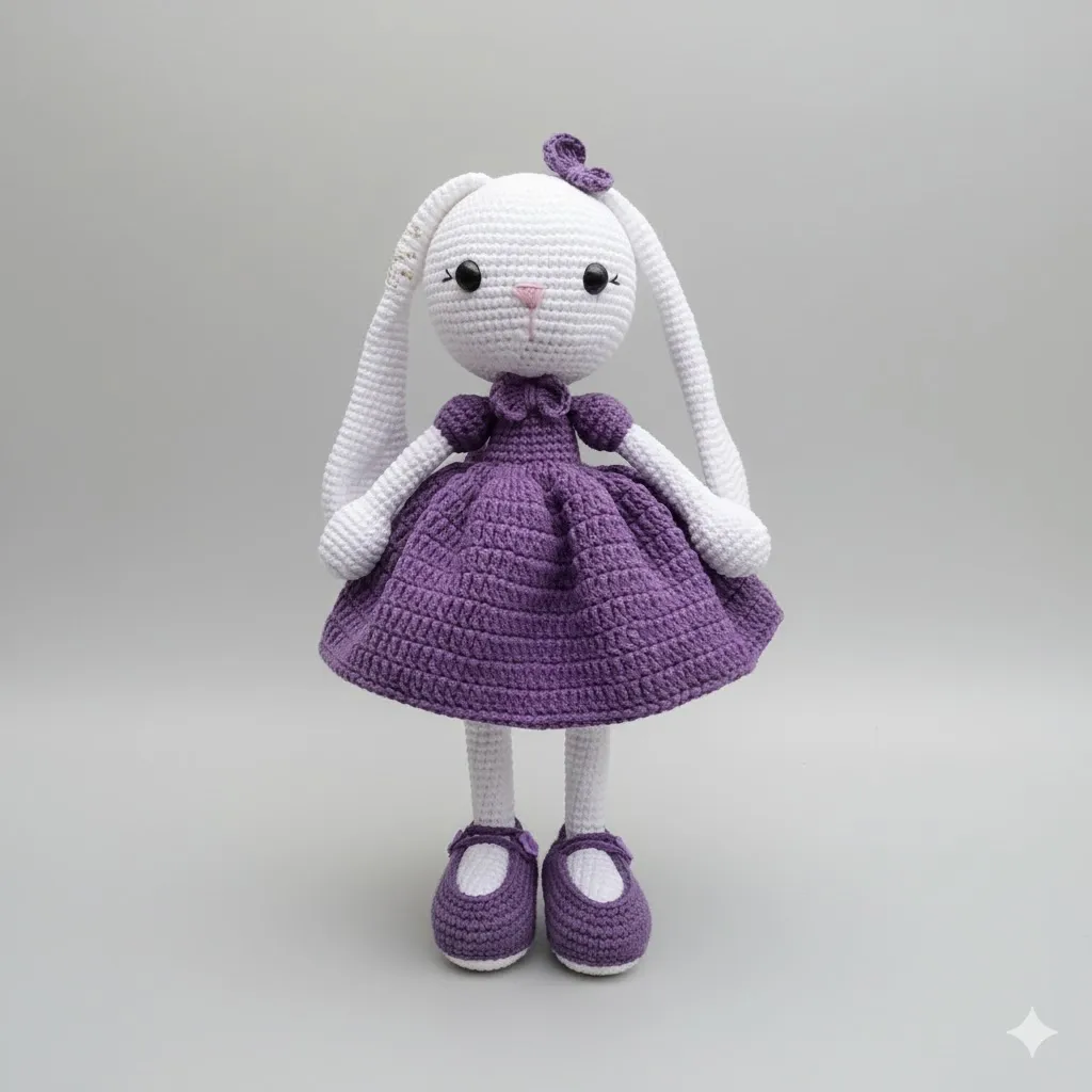 Mor Elbiseli Amigurumi Tavşan Oyuncak