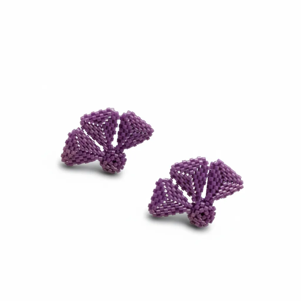 Mor Miyuki Boncuklu Üç Yapraklı Yonca Küpe - El Emeği