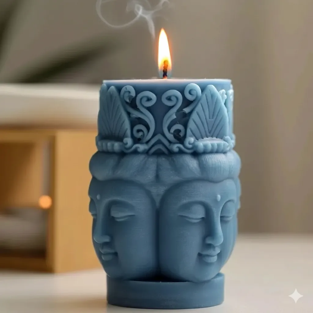 Mistik Dört Yüzlü Heykel Tasarımlı Dekoratif Mum | ı