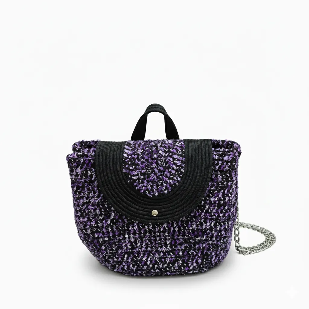 Tress İpten El Yapımı Mor Sırt Çantası - Ayarlanabilir Zincirli Askı