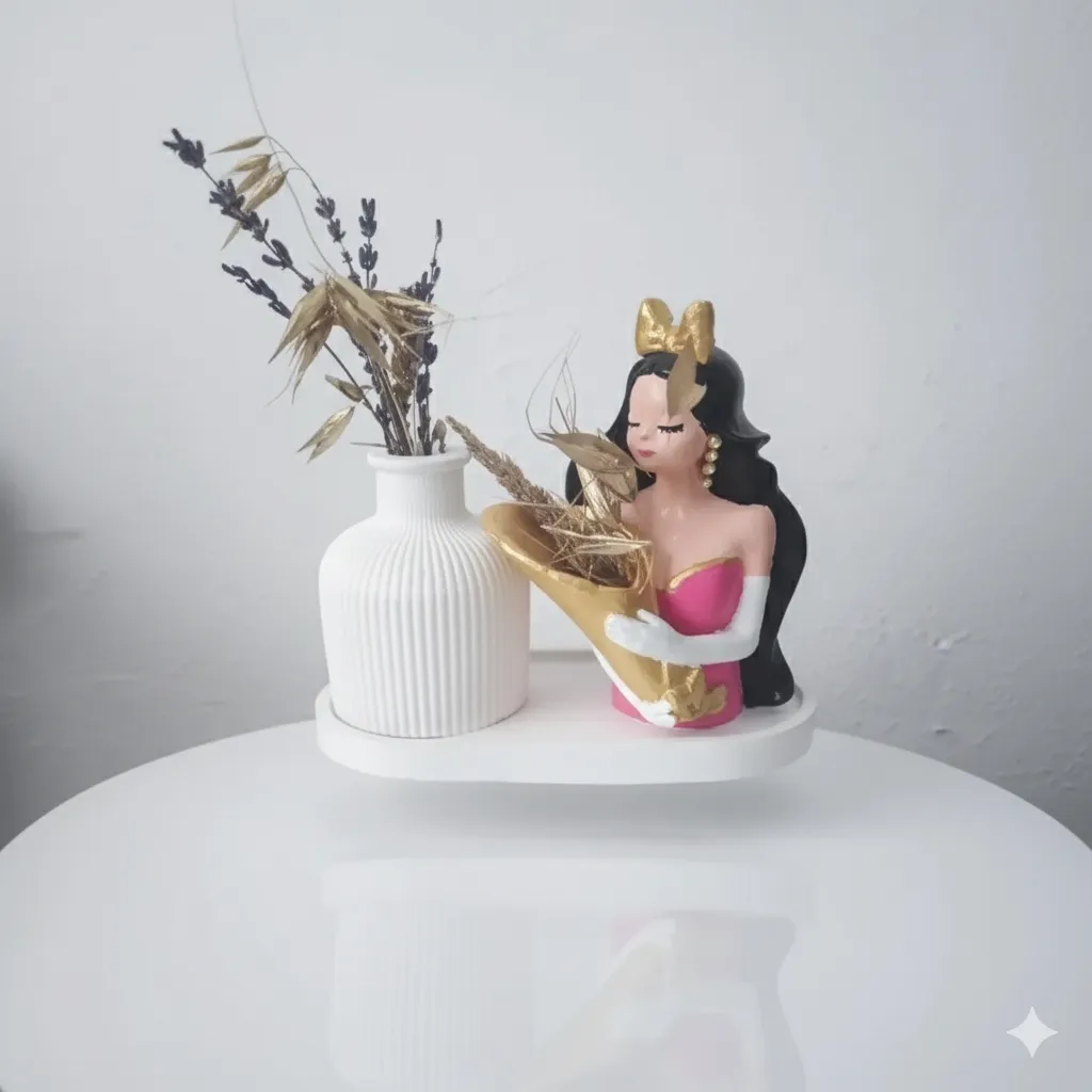 Dekoratif Kadın Figürlü Vazo – Modern Tasarım Seramik Obje (Gold Detaylı)