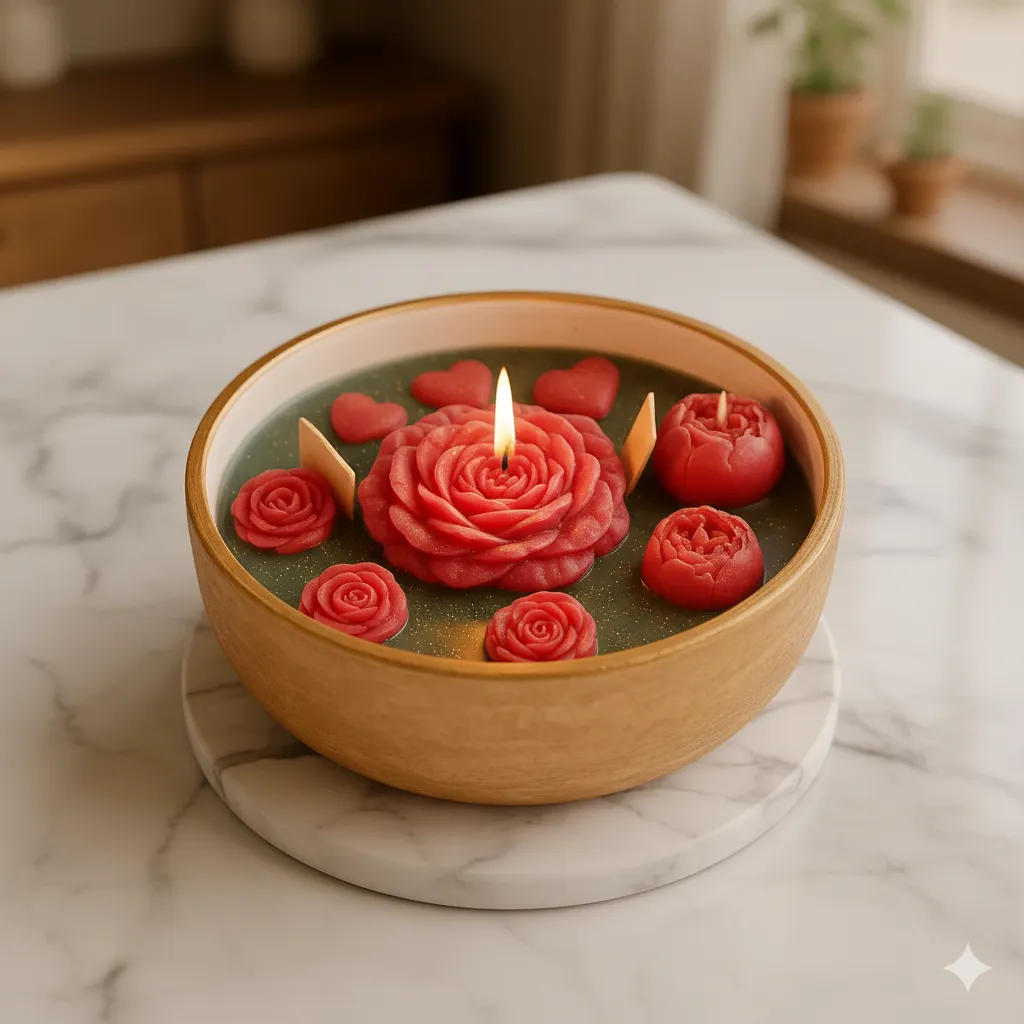 Gül Motifli Özel Tasarım Mum