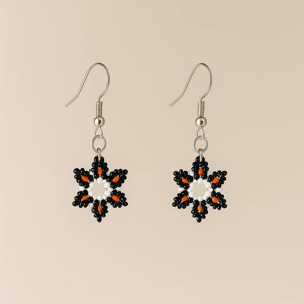 Turuncu Işık Çiçek Boncuk Küpe