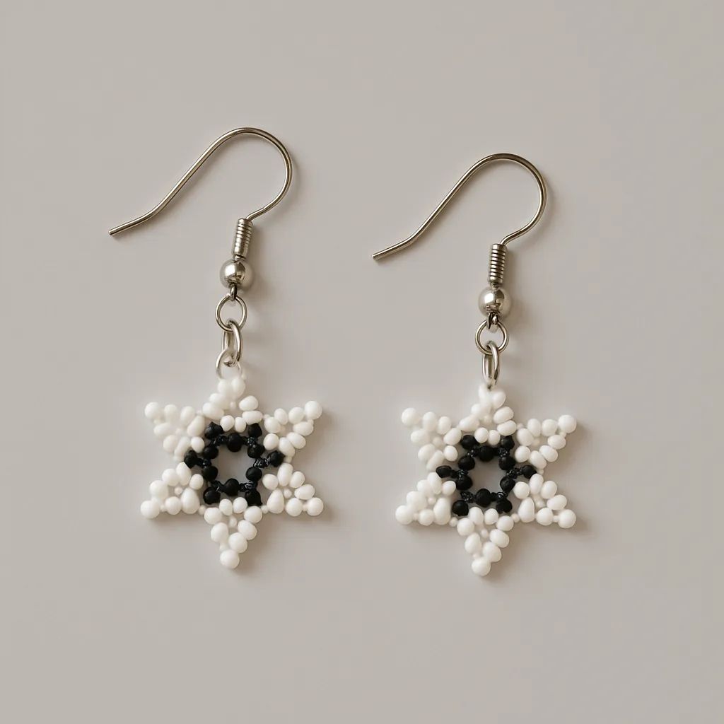 Siyah-Beyaz Kar Çiçeği Boncuk Küpe