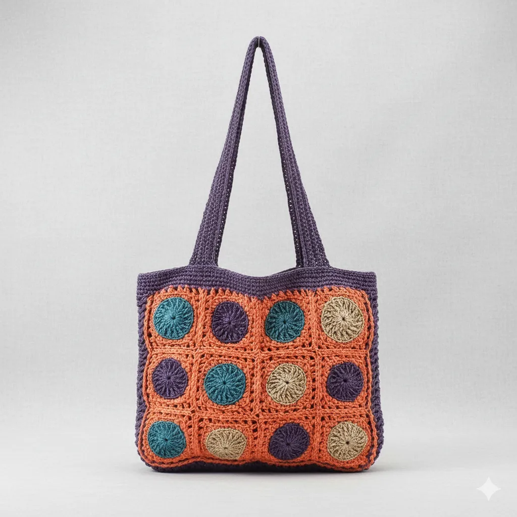 Motifli Kağıt İp Örgü Omuz Çantası - El Emeği Göz Nuru