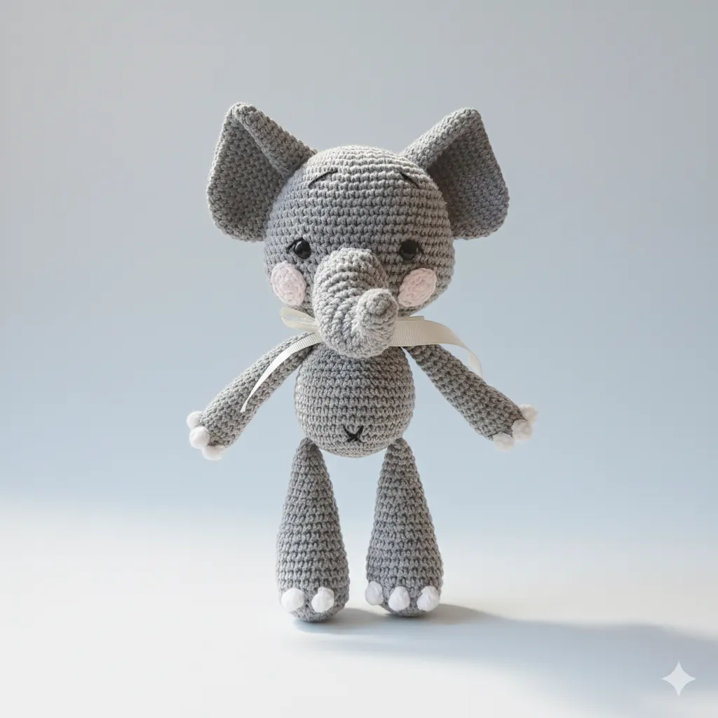 Gri Amigurumi Fil Oyuncak - Pamuk İplikten Örme Bebek Hediyesi