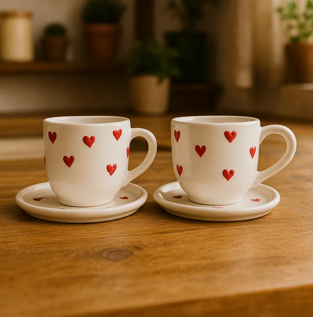 Heart-Shaped Ceramic Coffee Cup Set – Special Set of 2