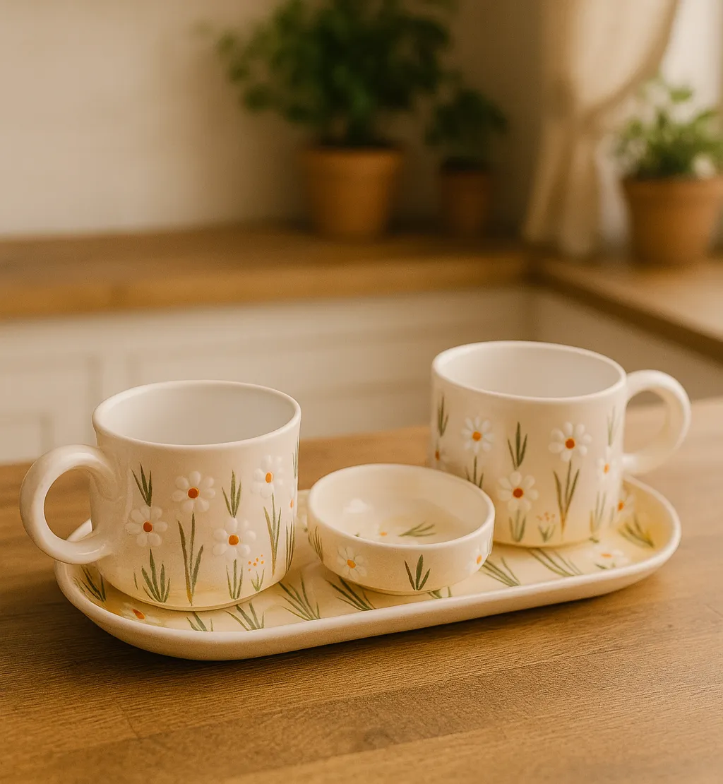 Portakal Çiçeği Esintili El Boyaması Kahve Sunum Seti