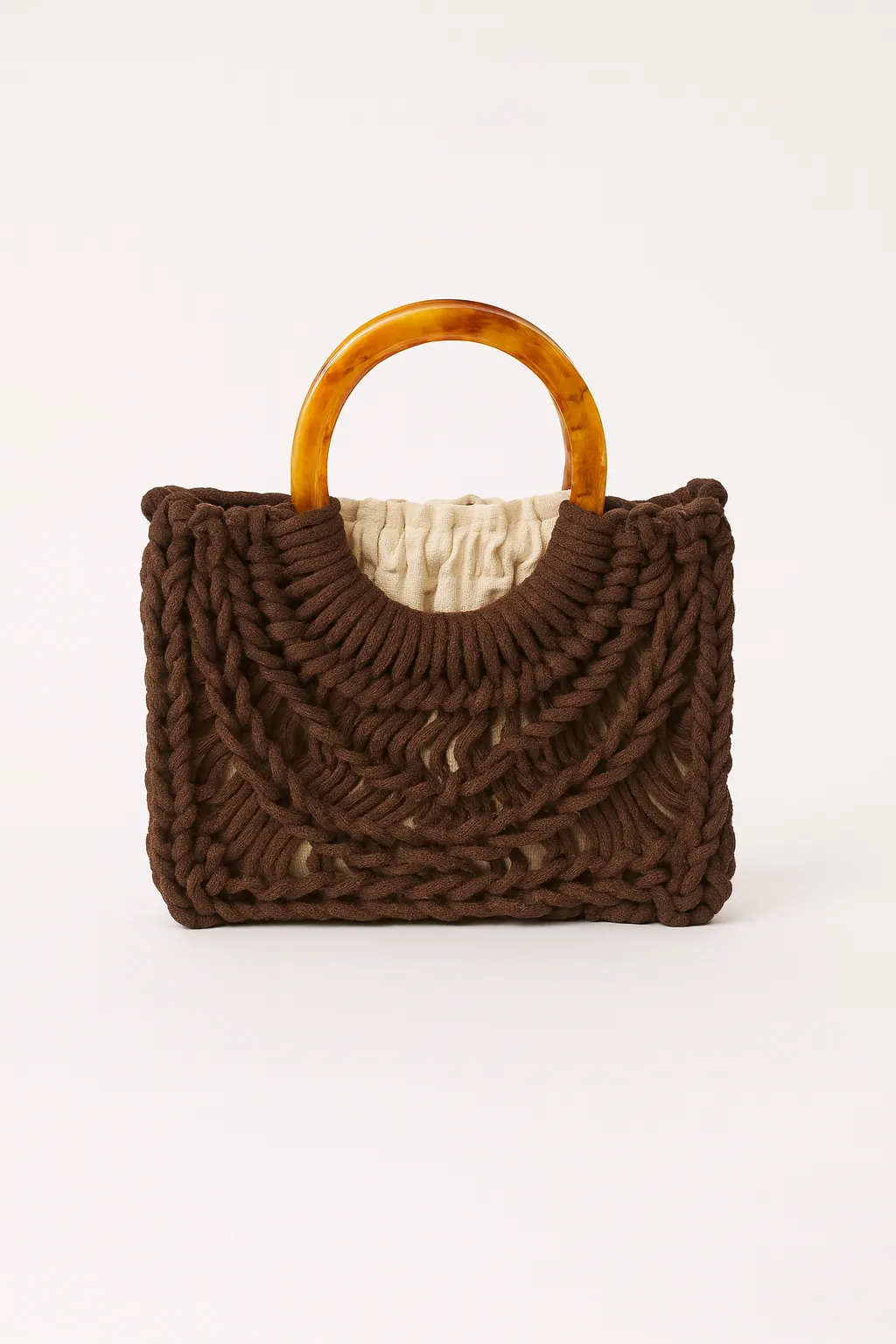 Makrome örgü Trend Kol çantası Yazlık çanta Kahve Rengi Hasır Çanta