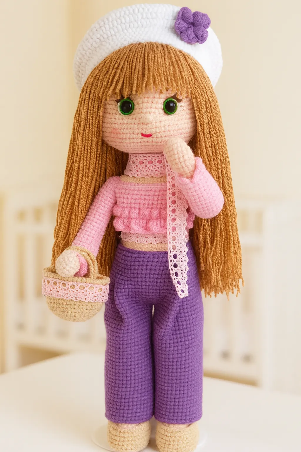 Çiçek Kız Amigurumi Bebek – 30 cm, Pamuk İpli El Yapımı Oyuncak