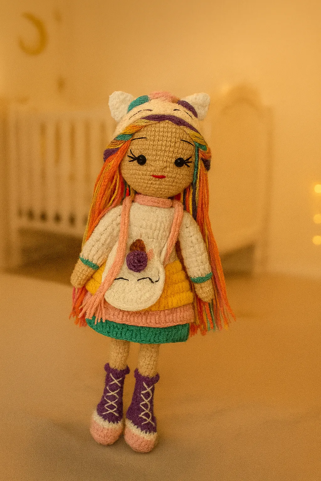 Unicorn Bebek – 35 cm, Silikon Elyaf Dolu, Sabit Kıyafetli ve Klipsli Gözlü